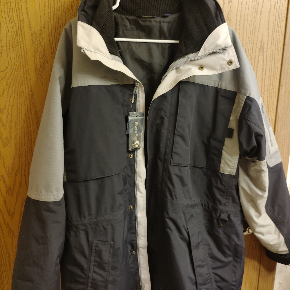 Men's Two-Tone Black and Light Gray Raincoat with Hood